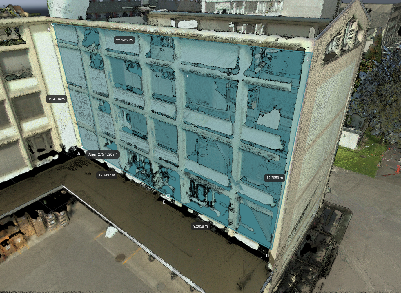 Dataset in Hexagon GeoCloud with planar area measurement overlay showcasing the toolset within the platform